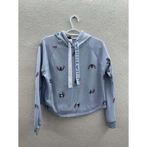 Disney Childrens Sweatshirt Top Size Small Blue Stitch Hooded Long Sleeve